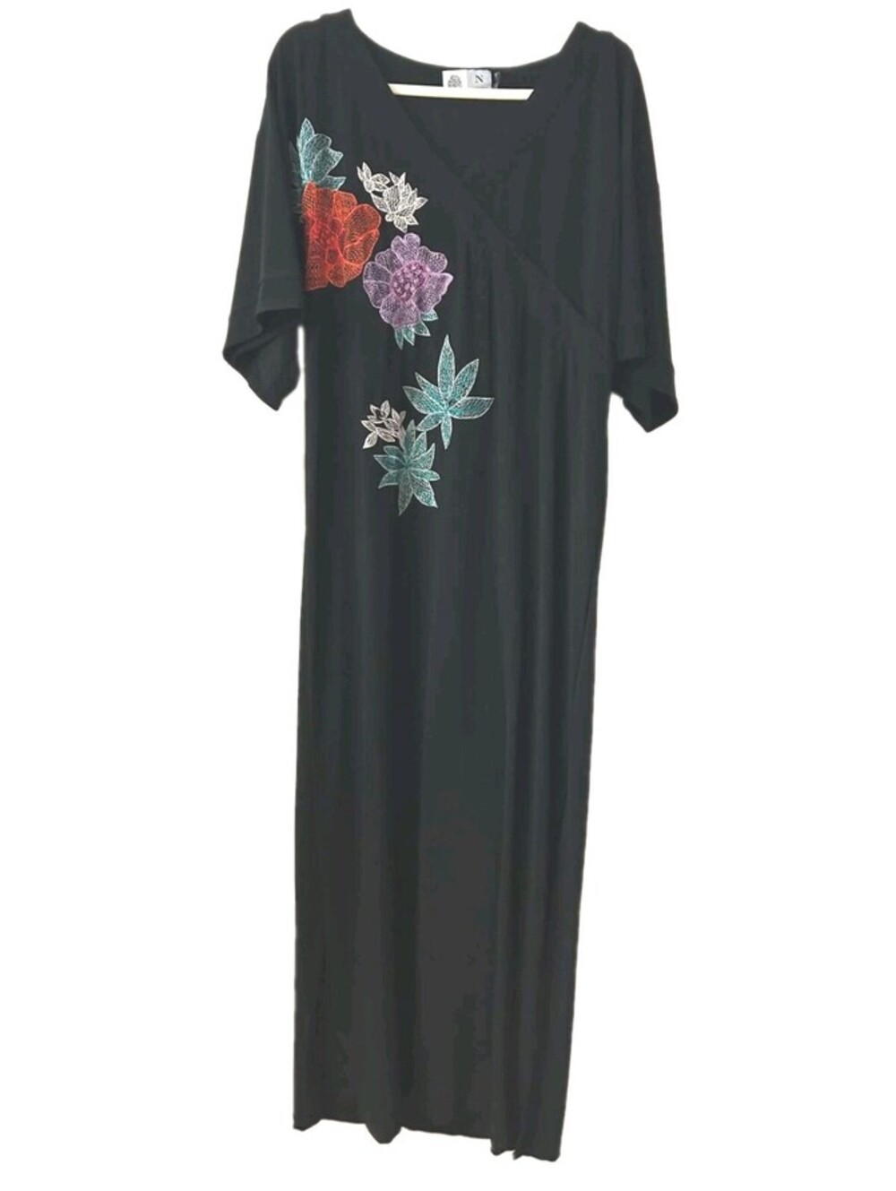 Disney Natori Alice Through the Looking Glass Embroidered Maxi Dress Sze L Black